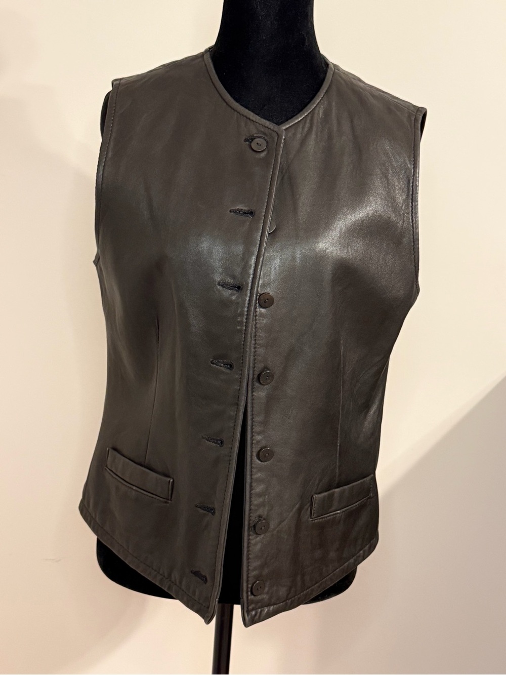 Banana Republic Black Leather Button Vest